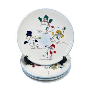 Temptations by Tara Snowman Winter 8" Dessert Salad Plates 4PC Set Ovenware